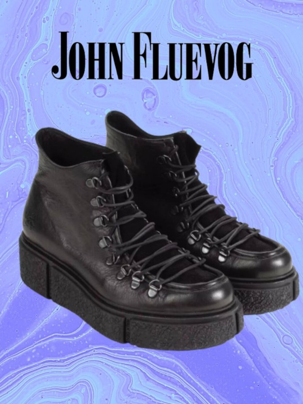 John Fluevog "Hooke" Leather w/ Suede Platform Boots in Black Size US W8